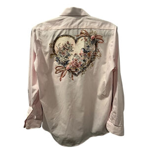 Vintage 90's Apache Cottagecore Size Small Striped Shirt Floral Nature Glitter